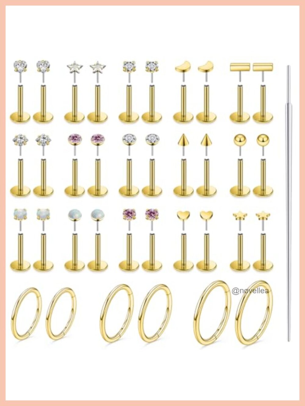20G 18G 14K Gold Filled Threadless Flat Back Earrings Studs Surgical Stainless